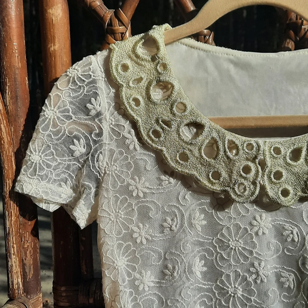 🍀3/15 Happy Lace Vintage 80s Blouse - Picture 2 of 4